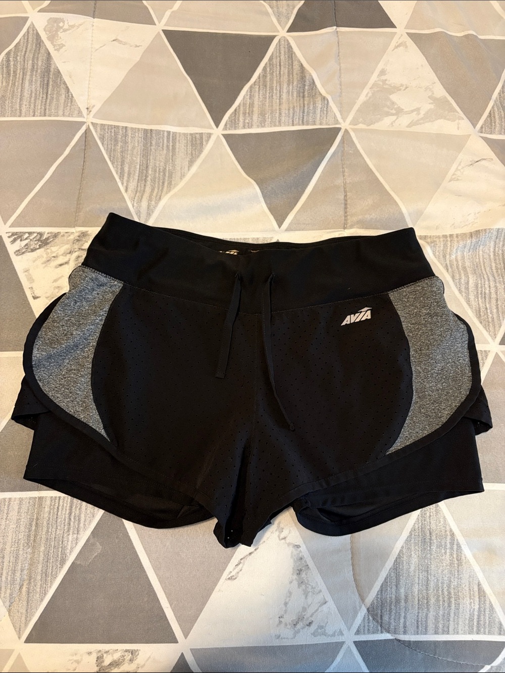Avia Black Athletic Layered Running Shorts with Gray Panels